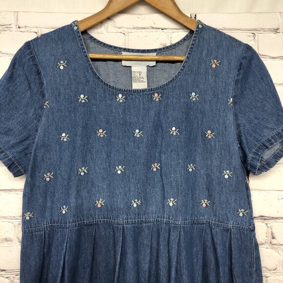 Vtg Denim Floral Peasant Modest Cottagecore 90s Mom Teacher Sz 8 - Picture 3 of 8